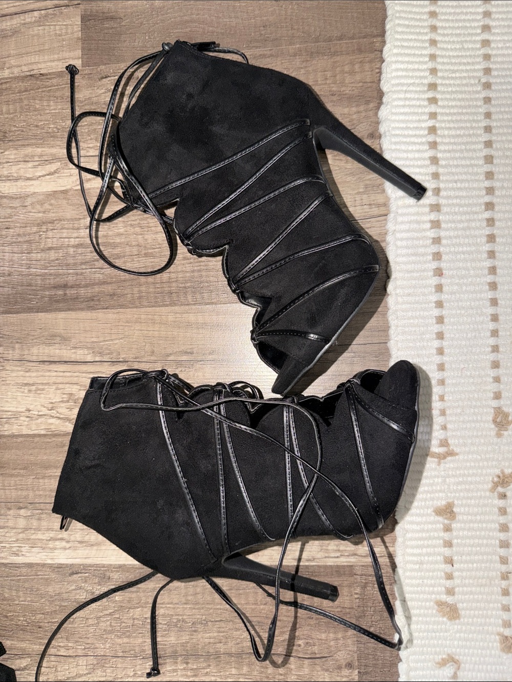 Wild Diva Black Lace-Up Peep Toe Booties